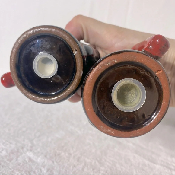 Vintage Brown Red Ceramic Mini Coffee Pot Salt & Pepper Shakers - Picture 6 of 7